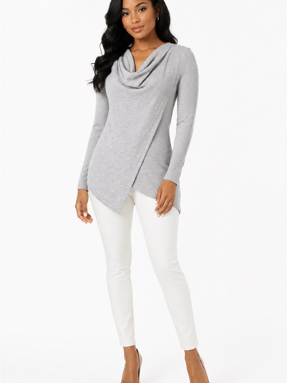 Marc New York Light Gray Draped Cowl Wrap Sweater